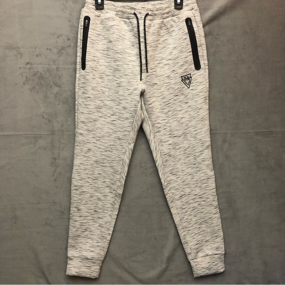 The Lost Breed Men’s Logo Heathered Joggers Sweatpants White Black Small